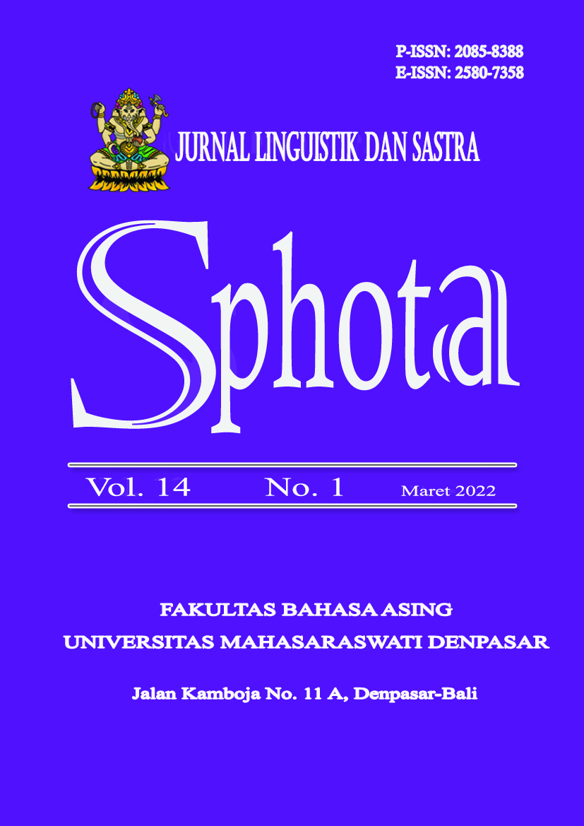 					View Vol. 14 No. 1 (2022): SPHOTA: Jurnal Linguistik dan Sastra
				