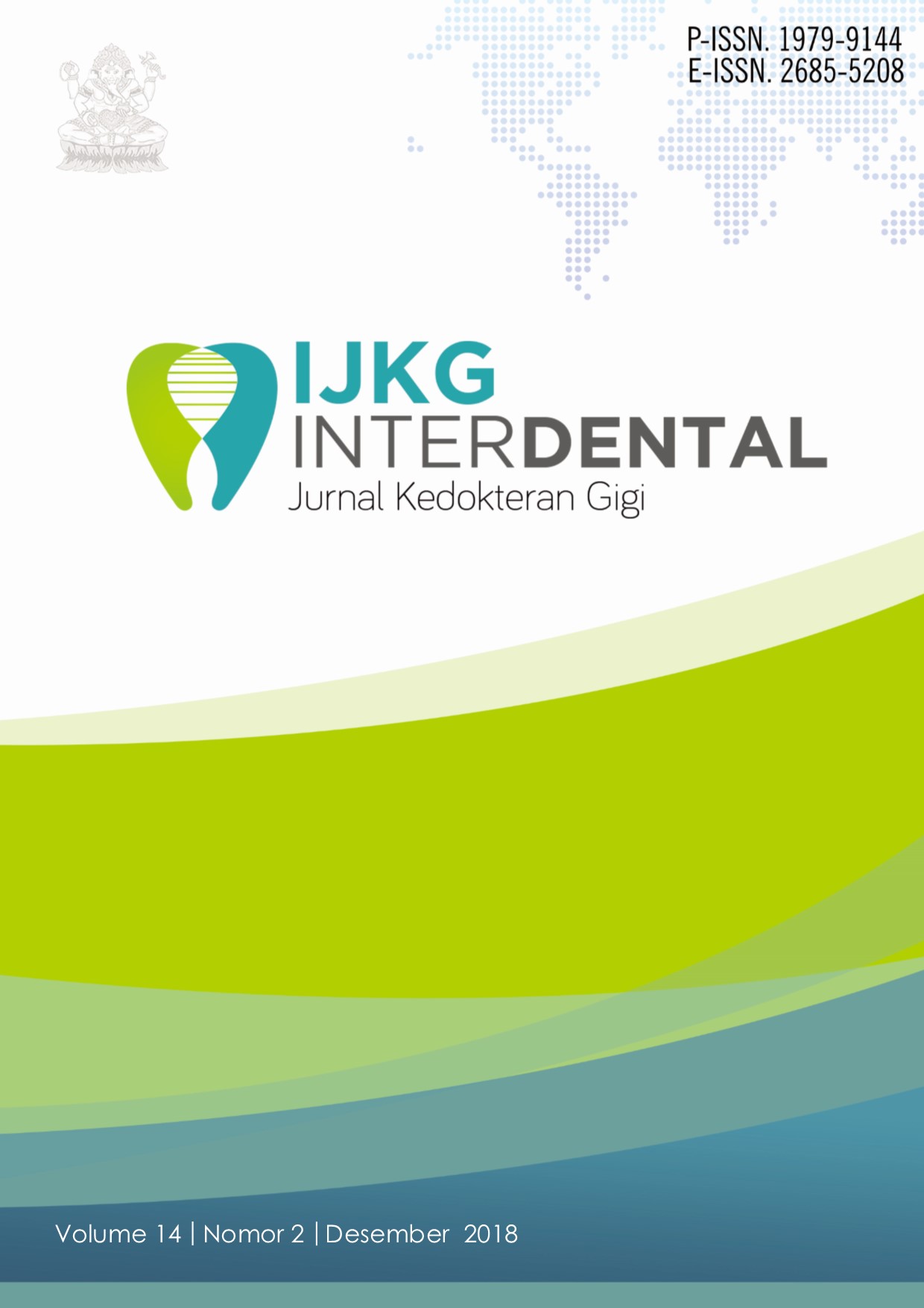 					View Vol. 14 No. 2 (2018): Interdental Jurnal Kedokteran Gigi (IJKG)
				