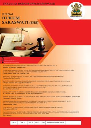 					View Vol. 1 No. 1 (2019): Jurnal Hukum Saraswati 
				