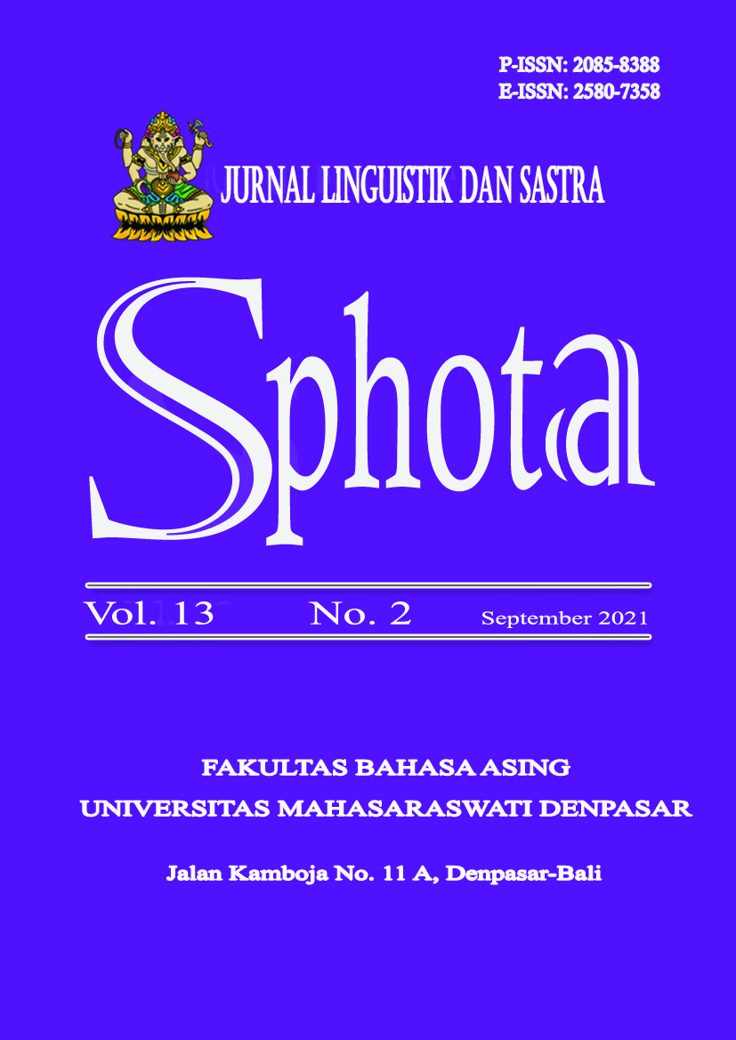 					View Vol. 13 No. 2 (2021): SPHOTA: Jurnal Linguistik dan Sastra
				