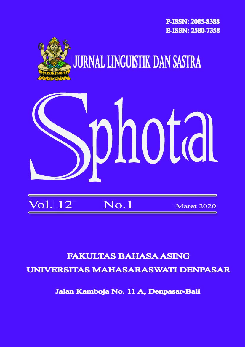 					View Vol. 12 No. 1 (2020): SPHOTA: Jurnal Linguistik dan Sastra
				