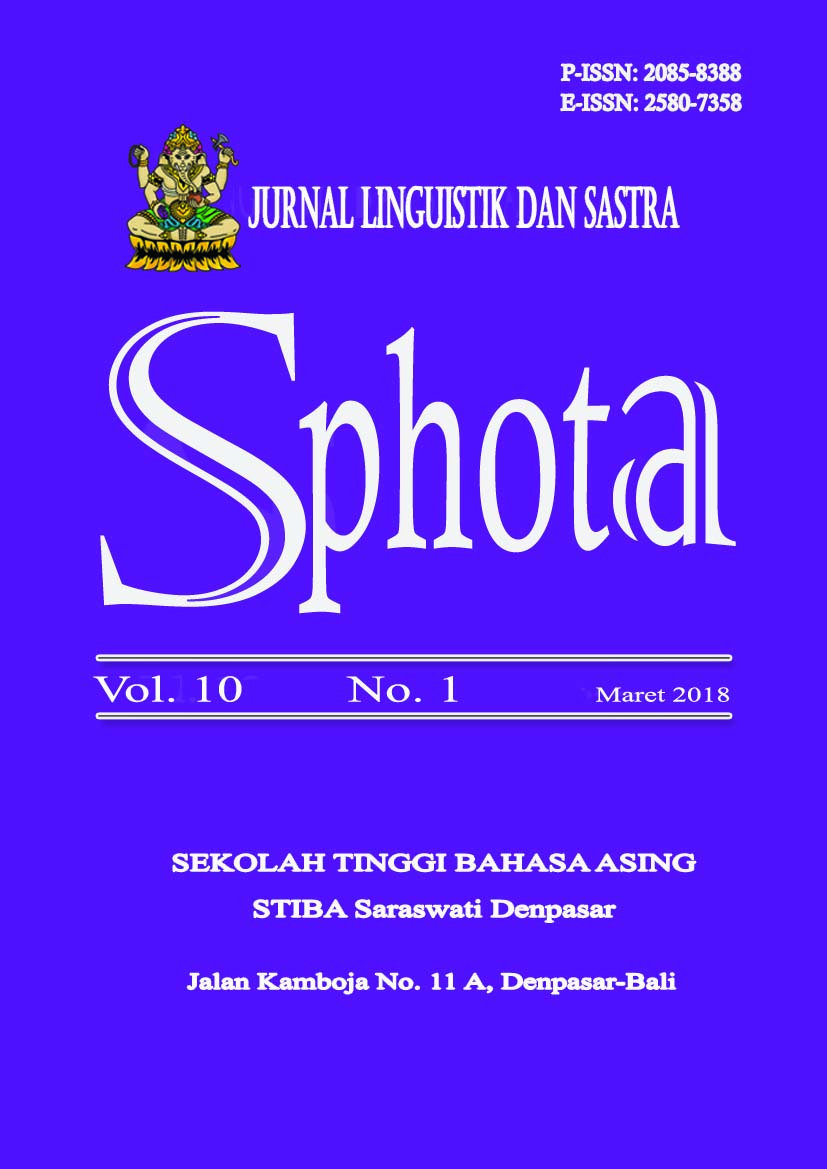 					View Vol. 10 No. 1 (2018): SPHOTA: Jurnal Linguistik dan Sastra
				