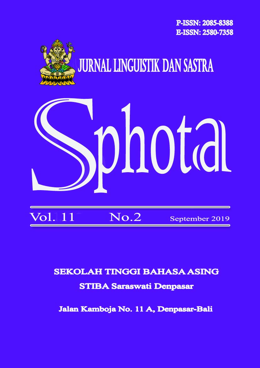 					View Vol. 11 No. 2 (2019): SPHOTA: Jurnal Linguistik dan Sastra
				