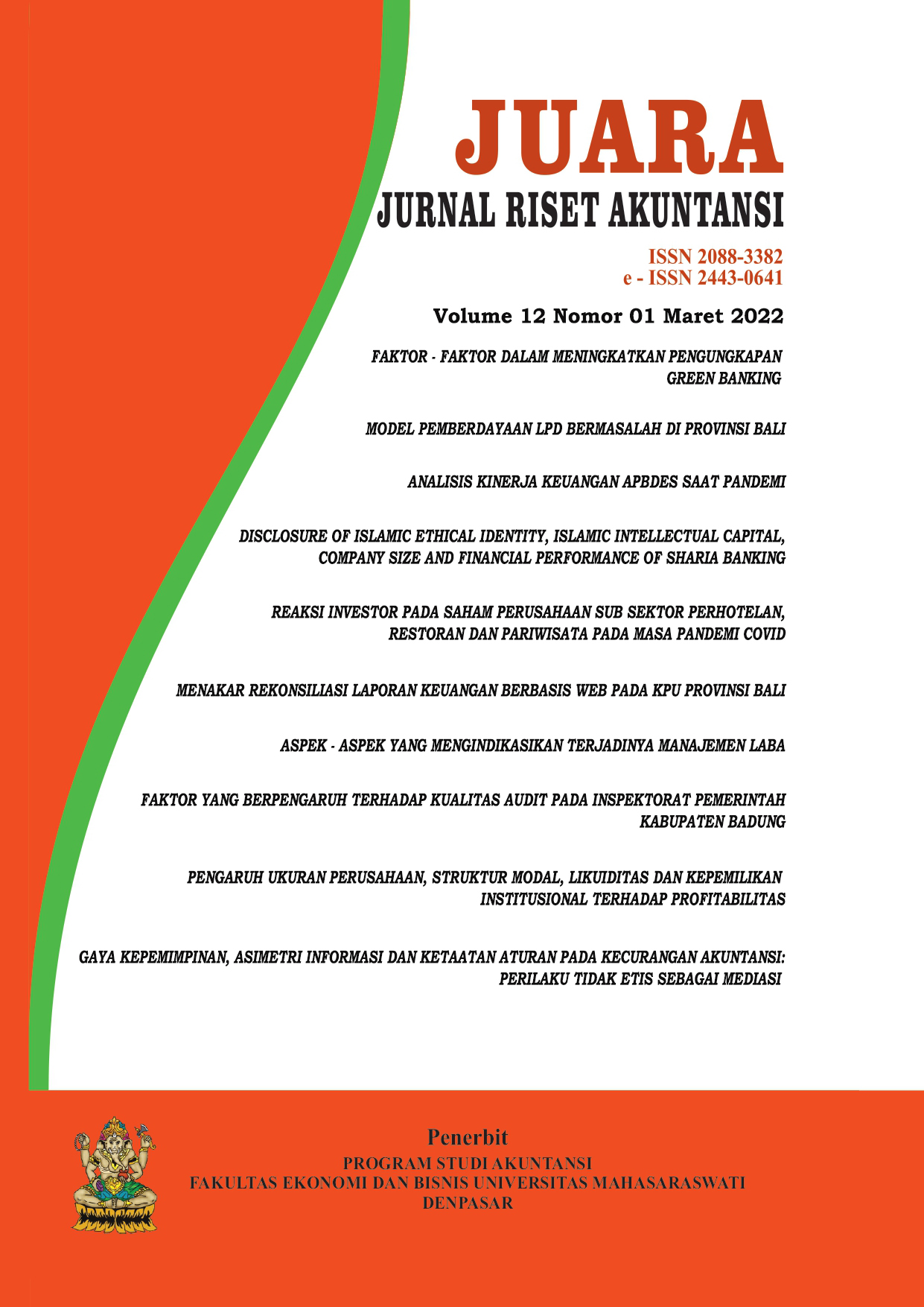 					View Vol. 12 No. 1 (2022): Juara: Jurnal Riset Akuntansi
				