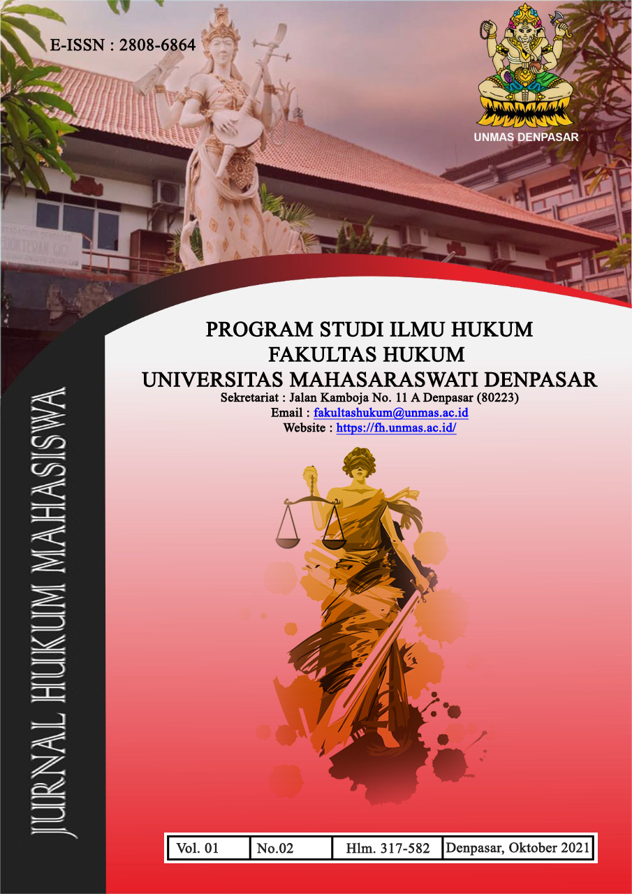 					View Vol. 1 No. 2 (2021): EDISI OKTOBER ; JURNAL HUKUM MAHASISWA
				