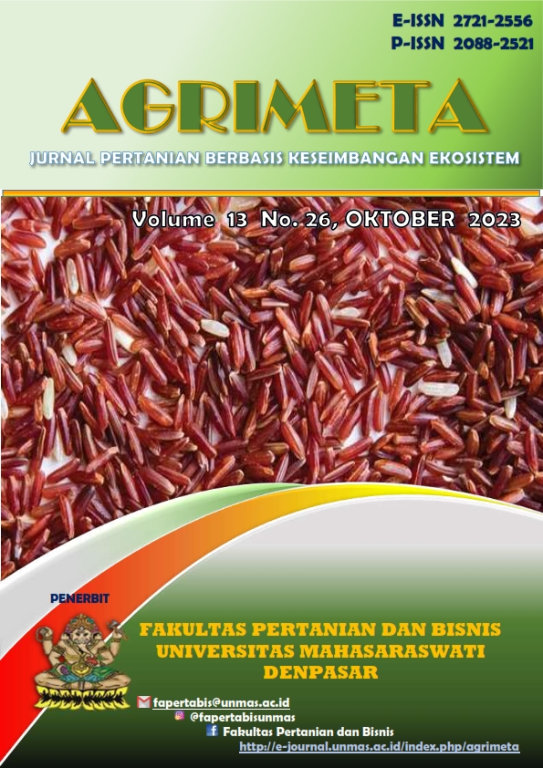 					View Vol. 13 No. 26 (2023): Agrimeta: Jurnal Pertanian Berbasis Keseimbangan Ekosistem
				