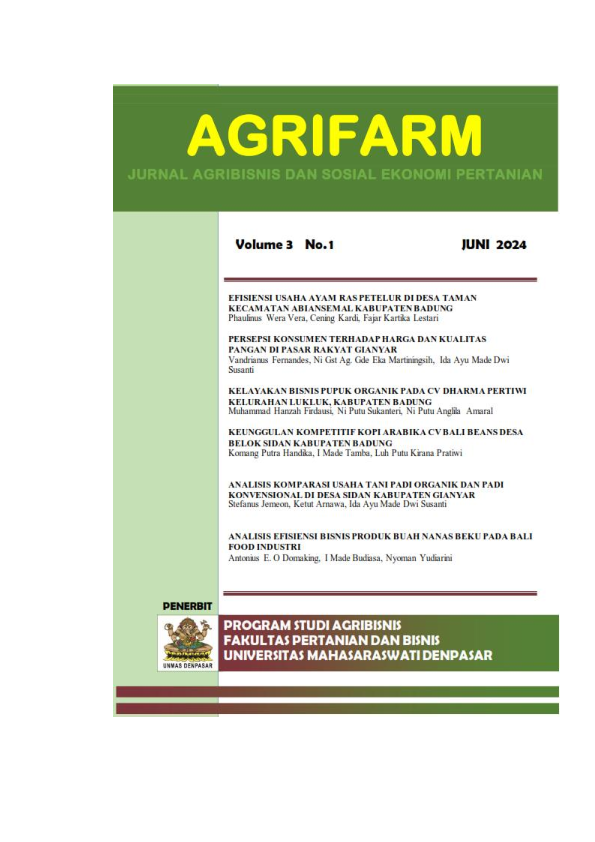 					Lihat Vol 3 No 1 (2024): AGRIFARM : Jurnal Agribisnis dan Sosial Ekonomi Pertanian
				