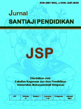 					View Vol. 11 No. 1 (2021): Jurnal Santiaji Pendidikan (JSP)
				