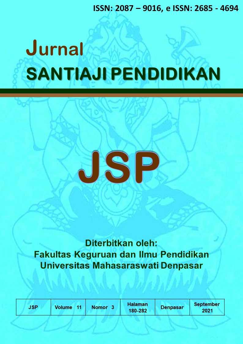 					View Vol. 11 No. 3 (2021): Jurnal Santiaji Pendidikan (JSP)
				