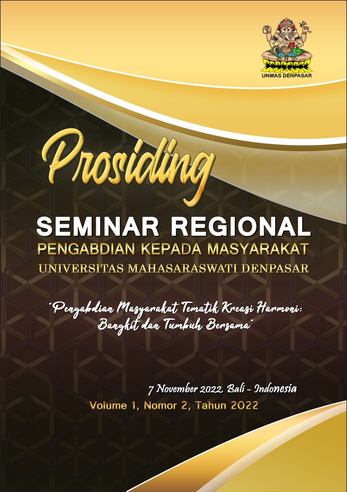 					Lihat Vol 1 No 2 (2022): Prosiding Seminar Regional Pengabdian Kepada Masyarakat Universitas Mahasaraswati Denpasar
				