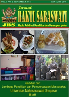 					View Vol. 6 No. 1 (2017): Jurnal Bakti Saraswati (JBS) : Media Publikasi Penelitian dan Penerapan Ipteks
				