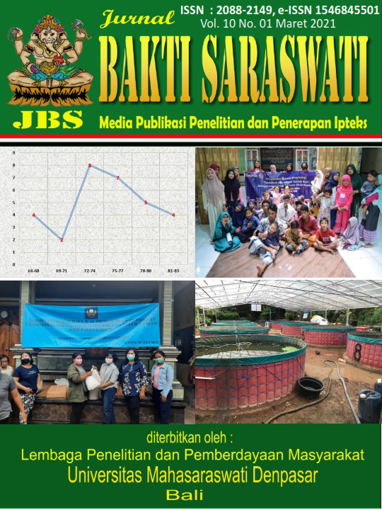 					View Vol. 10 No. 1 (2021): Jurnal Bakti Saraswati (JBS): Media Publikasi Penelitian dan Penerapan Ipteks
				